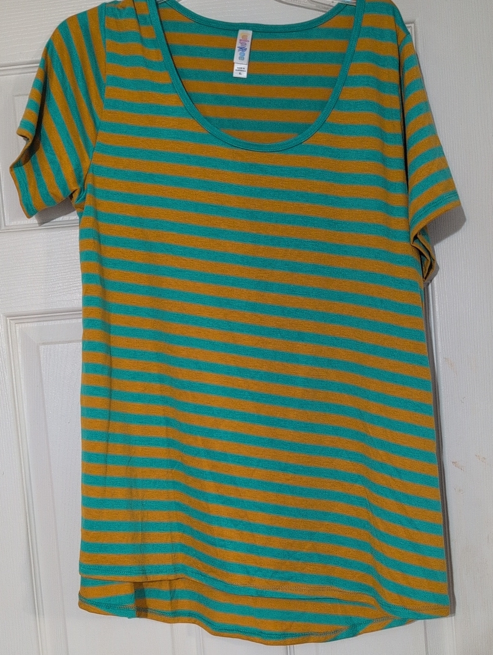 Striped Teal and Mustard Classic Tee - Lularoe